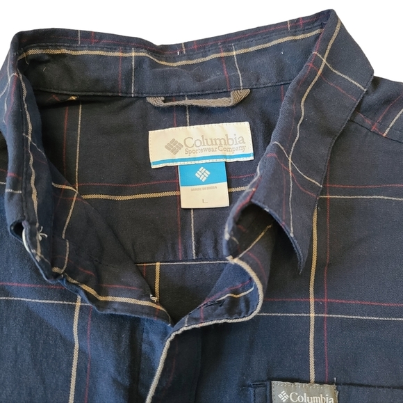 Columbia Blue Plaid Button Down Shirt Long Sleeve Front Pocket Men's Size large - Picture 4 of 4